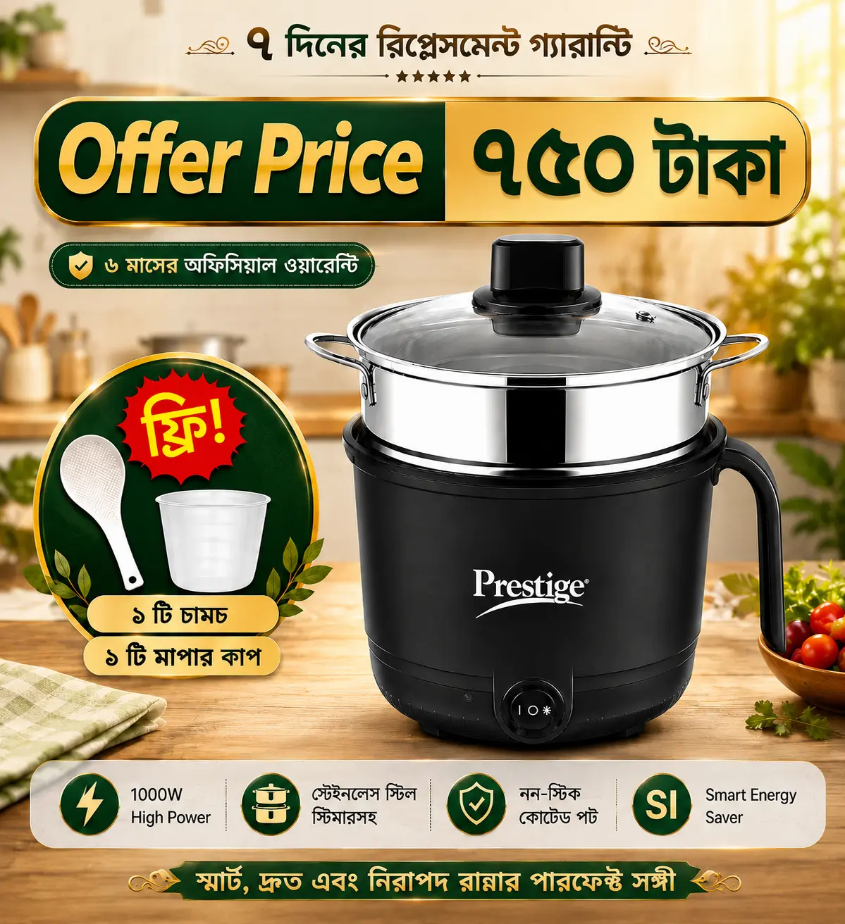 Prestige mini multi cooker- black PriyoJinis.com